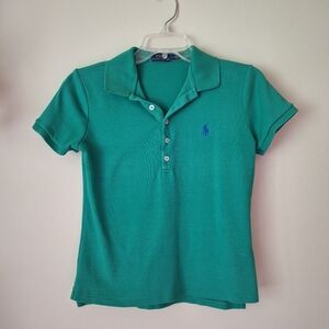 Polo Ralph Lauren 5 Button Shirt Vintage Green with Navy Logo Blue Label